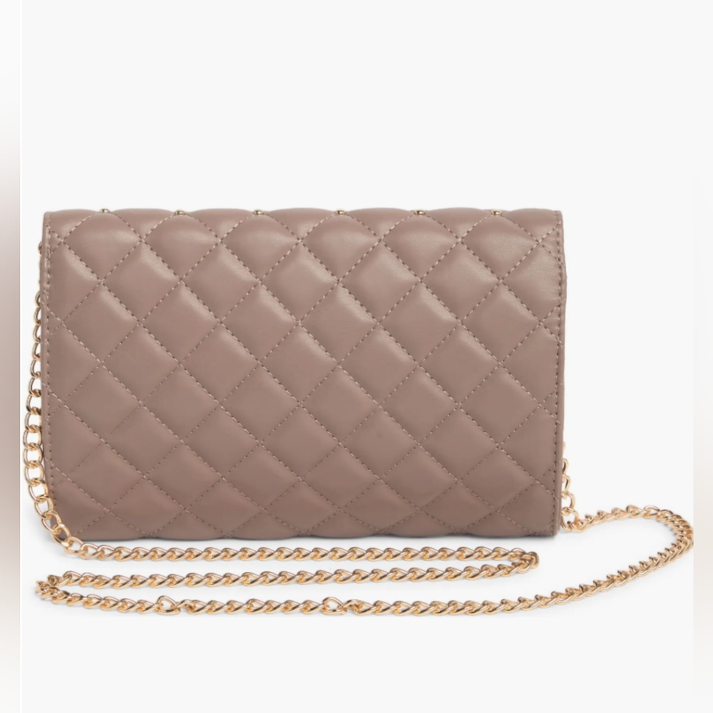 Badgley Mischka Quilted Crossbody Bag in Taupe with Gold Accents NWT - Picture 2 of 8